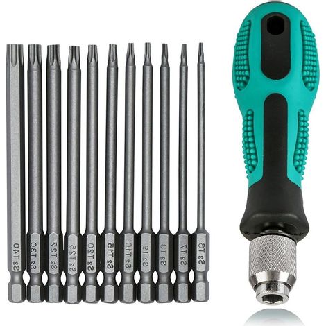 Ensemble de 12 tournevis Torx T6-T40, longueur de 75 mm, tige hexagonale magnétique de 1/4 pouce, tête de sécurité Torx, acier allié, usage général (1/5)