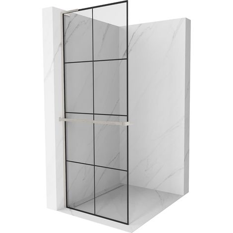 Mexen Kioto+ L paroi de douche avec étagère Walk-in 70 x 200 cm, motif noir, nickel brossé - 800-070-123-97-77 (1/5)
