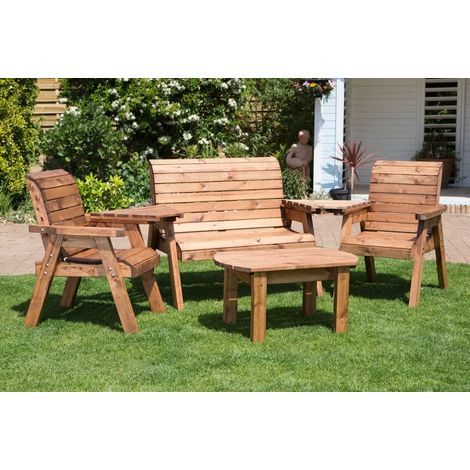 Charles Taylor Wooden Garden 4 Seater Multi Chair Bench Set & Coffee Table FP (1/3)