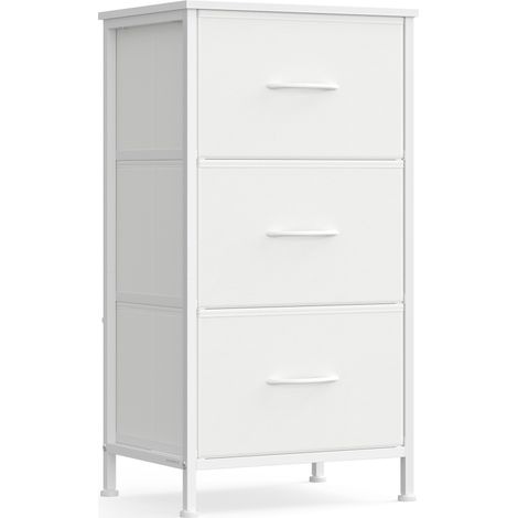 Commode 3 Tiroirs, Meuble de Rangement pour Chambre, Acier, Panneau MDF, Tissu Non-tissé, pour Couloir, Entrée, Salon, Blanc Nuage et Blanc Neige (1/5)