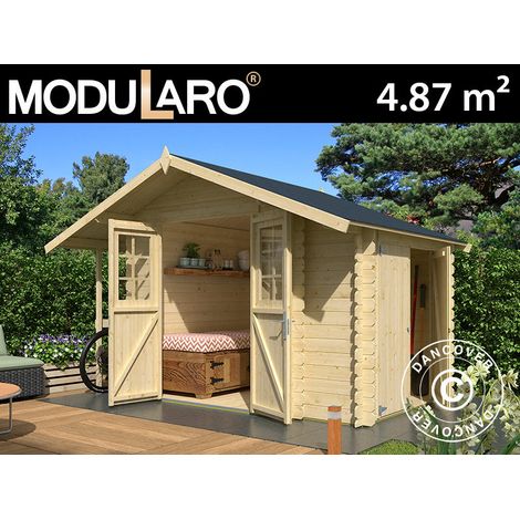 Holzschuppen Moss mit Vordach, 3,2x2x2,28m, 19mm, 4,87m², Natur - Dancover