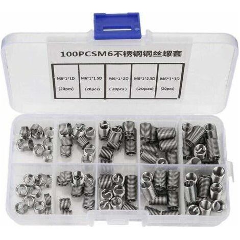 M6 Threaded Insert, 100pcs M6 Insert Threads Stainless Steel Spiral Wire Helical Thread Inserts, (1/4)
