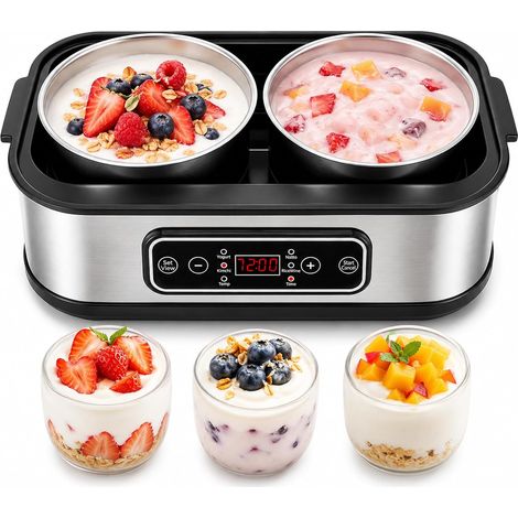 Yaourtière grecque 2 l avec 2 gobelets en acier inoxydable, écran One-Touch, yaourtière avec minuterie et contrôle de la température pour yaourt grec, fromage, natto, vin de riz (1/5)