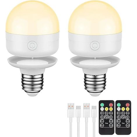 Ampoule LED rechargeable USB avec télécommande et minuterie, ampoule à piles E27 à intensité variable, culot détachable. (1/5)