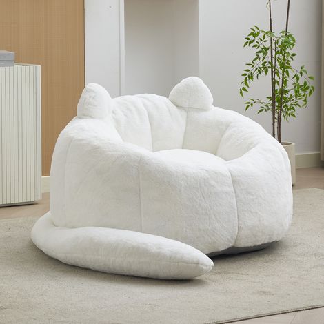 Canapé en forme de chat à long dossier, pouf pour adulte, sans installation, adapté à divers environnements tels que le salon, la chambre, etc. Détendez-vous et profitez de la vie, blanc (1/5)