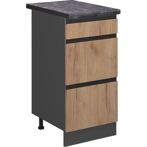 Küchenunterschrank R-Line, Goldkraft Eiche, 40 cm mit Schubladen, AP Anthrazit, Vicco