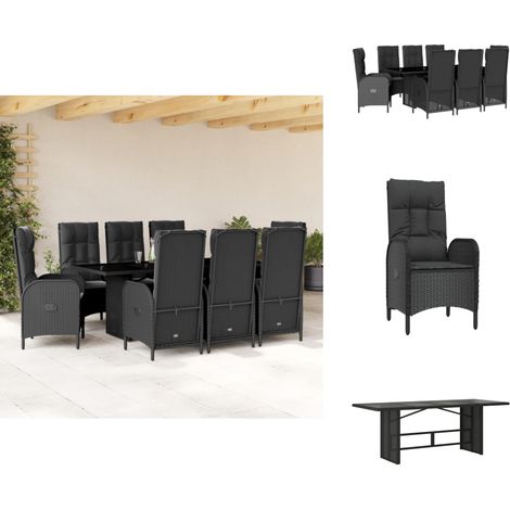 9-tlg. Garten-Essgruppe mit Kissen Schwarz Poly Rattan - Garten Möbel - Gartenset - Esstisch - Outdoor Küche - Lounge Set (1/5)