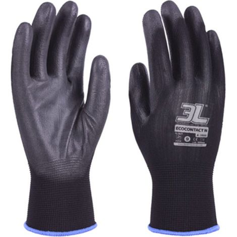 Pack de 12 guantes de nylon y poliuretano negro pequeña (Talla 6)