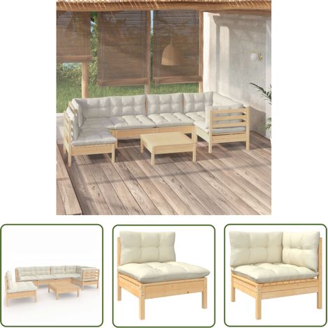 The Living Store 7-tlg. Garten-Lounge-Set mit Creme Kissen Kiefernholz - Gartensaison - Lounge Set - Gartenmöbeln - Outdoor Möbel - Rattan Sessel (1/5)