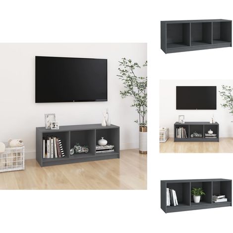TV-Schrank Grau 104x33x41 cm Massivholz Kiefer - Fernsehschränkchen - Holztisch - TV Stand - Unterhaltungszentrum - Regal (1/5)
