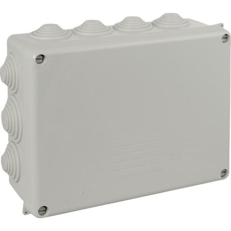 Rechteckige wasserdichte Anschlussdose mit 14 Konen IP55/IK09 220x170x80mm/230x180x88mm mit Verschlussdeckel mit grauen Schraube