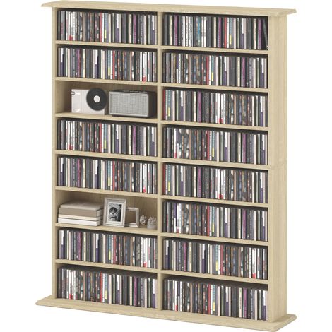 Meuble rangement CD/DVD 16 compartiments 12 étagères réglables 720 CD/396 DVD naturel