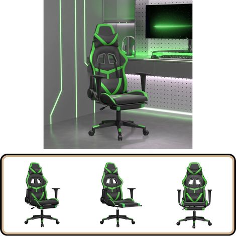 Gaming-Stuhl mit Massage & Fußstütze Schwarz & Grün Kunstleder - Gaming-Stuhl - Gamer Chair - BürostuhI - Schreibtischstuhl - Ergonomischer Stuhl (1/5)