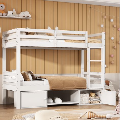 Letto a castello 90x200 cm legno MDF bianco con contenitori per camerette senza materasso – MEUBLIV (1/5)