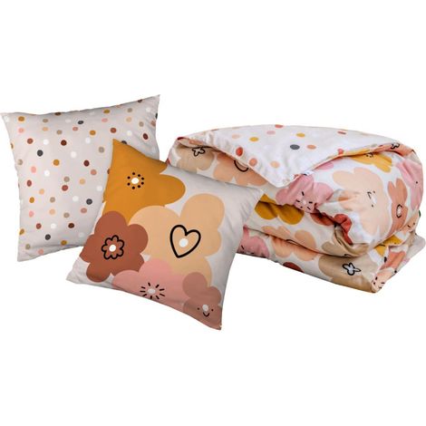 Parure de Lit Imprimé Floral Housse de Couette 240x220cm + 2 Taies d'Oreiller 63x63cm coton motif floral seventies - BARBAFLEUR