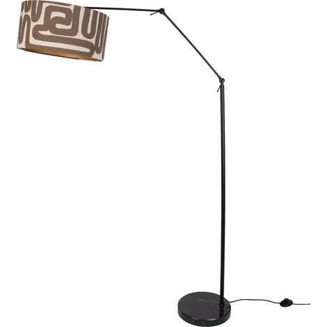 QAZQA Adjustable Black Floor Lamp with Brown and Beige Striped (1/5)