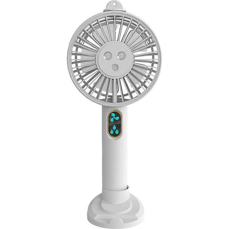 Online Store - Ventilateur portable rechargeable 2000 mAh avec support et 3 jets d'air réglables, blanc. (1/5)