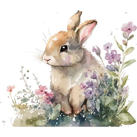 Papier peint panoramique Enfants - Lapin fleurs - 130 cm x 84 cm (1/2)