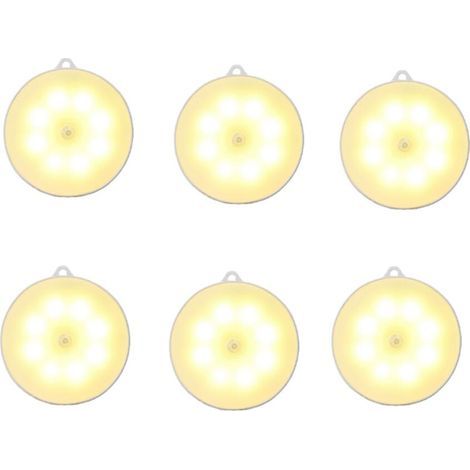 Lot de 6 veilleuses avec détecteur de mouvement, à piles AAA, marche/arrêt automatique, éclairage d'armoire, détecteur de mouvement intérieur, pour escalier, chambre à coucher, cuisine, chambre (1/5)