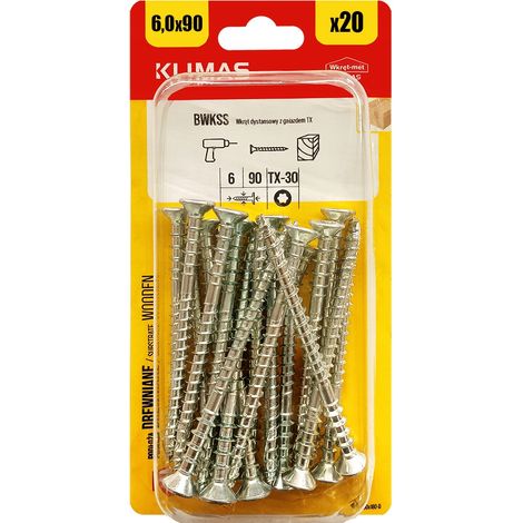 Vis De Nivellement Pour Liteaux Klimas, 6 x 90 mm, TX30, Réglage Précis, Blister 20 Pièces (1/5)