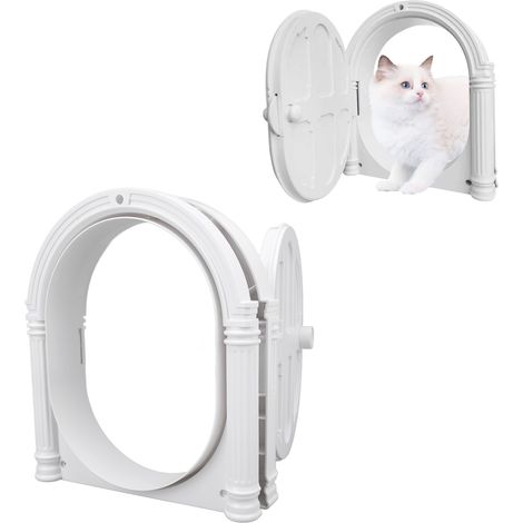 Gatera tipo 2 fabricada en ABS blanco con puerta bidireccional con cerradura, resistente a la intemperie y silenciosa, para uso interior y exterior (ventana/pared): diseño simplificado para un fácil m