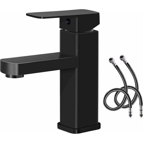 Robinet Salle Bain Eau Froide-Chaude Disponible Robinet Lavabo Surface le noir en Cuivre Durable Robinetterie Lave Mains Démontable Pratique pour Nettoyer ou Remplacer (1/5)