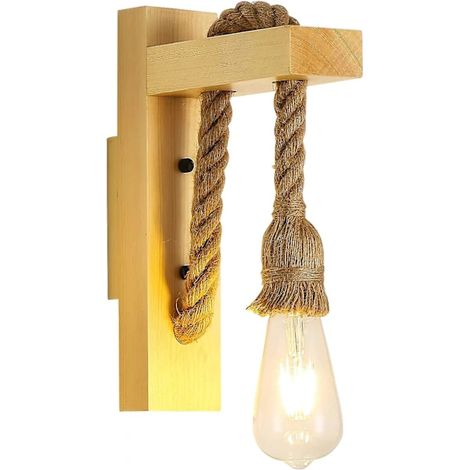 Applique murale rétro en bois, spots muraux industriels vintage, lampes murales créatives E27 en corde de chanvre pour chambre, balcon, couloir, cuisine, escalier