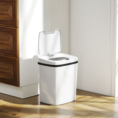 Poubelle de cuisine automatique 15 L avec capteur infrarouge et mode manuel, anneau anti-traces de doigts, blanche