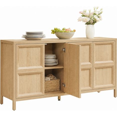 Buffet bas de rangement 160x40x80 cm en bois clair, portes Tip-On, charnières Soft-Close et fixation anti-basculement CHICFURN (1/5)