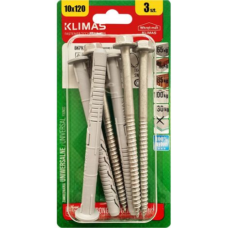 Chevilles De Cadre Klimas 10 x 120 Avec Cle Torx, Blister De 3