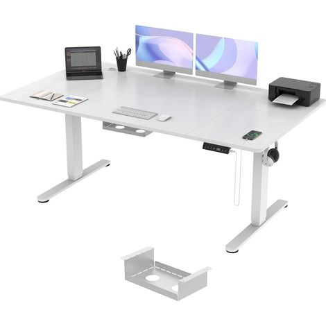 Bureau assis-debout électrique 180 x 80 cm, hauteur réglable de 72 à 118 cm, 3 mémoires, blanc (1/5)