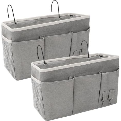 2 Pack Nachttisch-Hängeaufbewahrung Hängeorganizer mit 3 Fächern, Bett Organizer, Hängende Aufbewahrungstasche, Tür Organizer, Hängeregal Camping, Hängeaufbewahrung fur Schule, Wohnheim, Grau