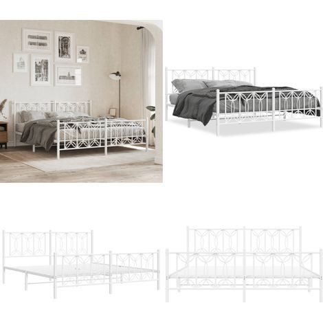 Cadre de lit métal sans matelas et pied de lit blanc 183x213 cm - Cadre De Lit - Lit Double - Lit Metal - Lit Blanc - Meuble Chambre - Home & Living (1/5)