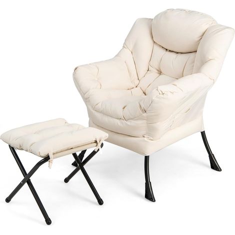 Goplus – Fauteuil salon scandinave beige avec repose-pieds pliant – Capacité 150kg – Pochette latérale – Dimensions 75x81x94,5cm - 50KG-Pochette (1/5)