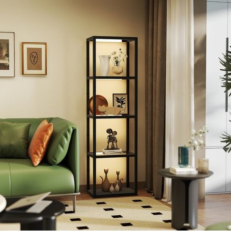 Lampada da terra LED con scaffale a 4 ripiani in vetro, dimmerabile, nera HAVRYA (1/4)