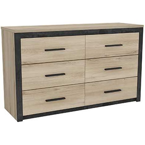 Commode en panneaux de particules, chêne kronberg/sidewalk - Dim : 129,1 x 77,1 x 41,8 cm -PEGANE-