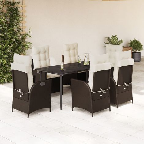 7-tlg. Garten-Essgruppe mit Kissen Braun Poly Rattan (1/5)