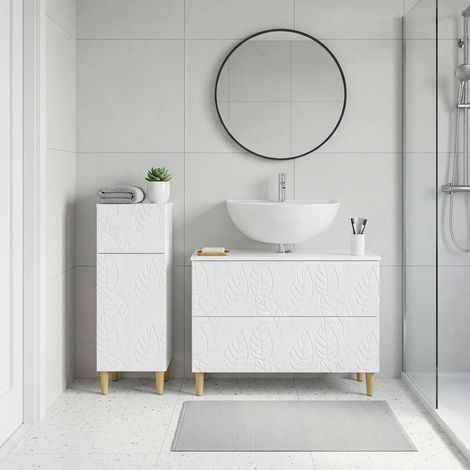 vidaXL Ensemble de 2 meubles de salle de bain DELFT Blanc brillant (1/5)