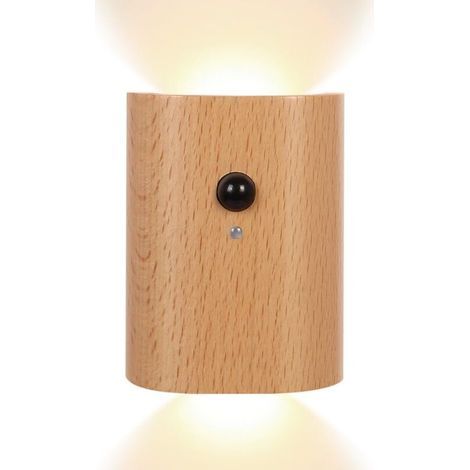 Veilleuse LED Murale, Applique Magnétique à Détecteur Mouvement, Lampe de Nuit en Bois Rechargeable pour Chambre, Cuisine, Couloir, Escalier, Salon (1/5)