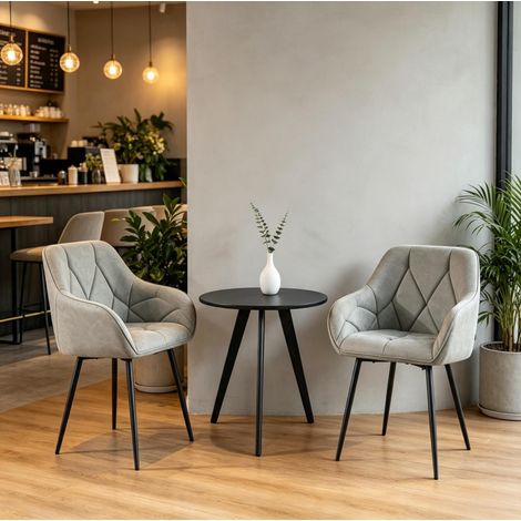 Set di 2 sedie da pranzo imbottite, schienale ergonomico, gambe in metallo, ecopelle grigia (1/5)