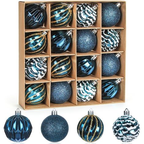 16 dunkelblaue Kugeln, 6 cm Durchmesser, glänzend mattierte Oberfläche, Hängedekoration für einen Weihnachtsbaum