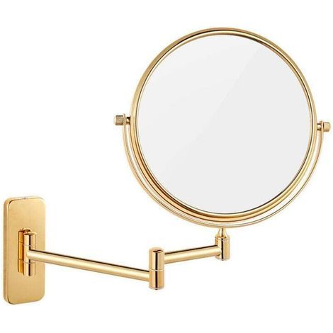 Magnifying Mirror, Round Wall Mounted Bathroom Magnifying Mirror x10 Gold Wall Mounted Makeup Mirror Shaving Mirror with Flexible Arm 360° Swivel Extension Double-Sided Mirror, Diameter 20cm (1/4)