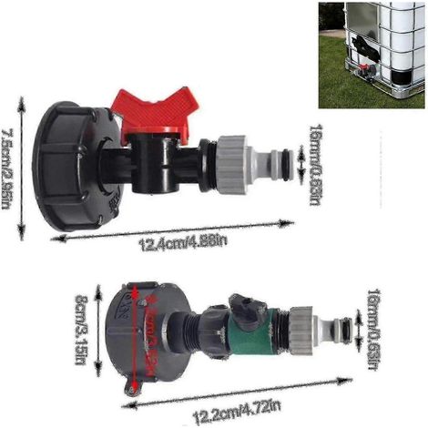 Réservoir d'eau IBC S60x6 1000 l, seau de 1 tonne, interrupteur, raccord de tuyau d'arrosage (robinet uniquement) (1/4)