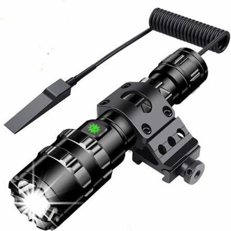 Lampe Torche Tactique 3000 Lumens Super Brillant L2 Lampe de Poche LED USB Rechargeable 5 Modes d'éclairage Montage sur Rail Picatinny et Interrupteur Pression pour la pêche en plein air [Classe énerg (1/5)