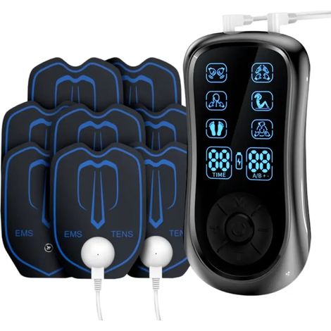 Stimulateur musculaire Tens rechargeable, 6 modes et 8 électrodes, 19 niveaux d’intensité réglables (1/5)