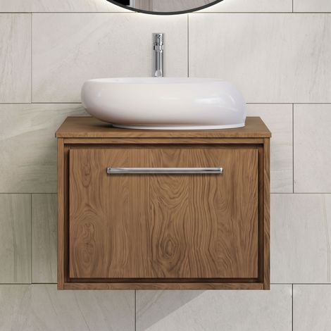 Hudson Reed Lille Wall Hung 1-Drawer Vanity Unit with Worktop 600mm Wide - Antique Oak (1/5)