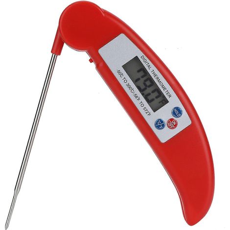 Rotes, faltbares Lebensmittelthermometer, tragbare, hochpräzise LCD-Digitalsonde zum Kochen, sofortige Temperaturmessung, kompaktes Kochinstrument (1/5)