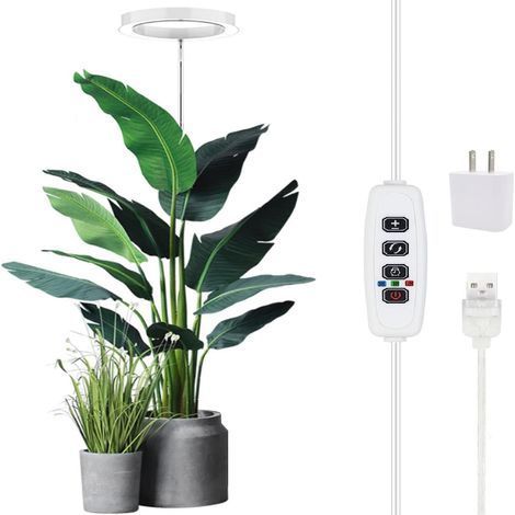 Pflanzenlampe, Vollspektrum-LED-Pflanzenlampe für Zimmerpflanzen, dimmbar, höhenverstellbar, 5V-Zeitschaltuhr für große Pflanzen, Pflanzenlampen für (1/5)
