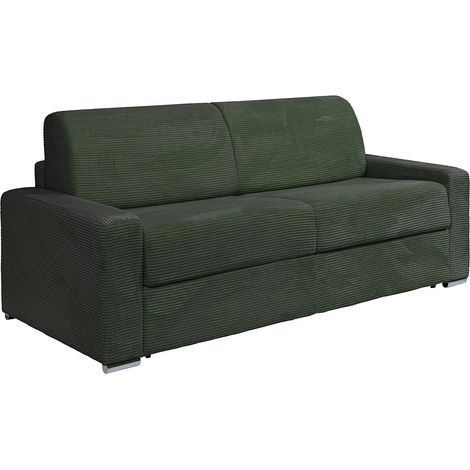 Canapé 4 places convertible express en velours côtelé vert - Couchage 160 cm - Matelas 18 cm - CALITO (1/4)