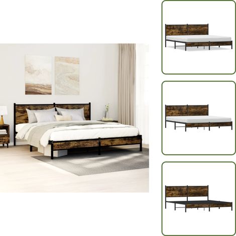 Metallbett ohne Matratze Räuchereiche 180x200 cm - Bettgestell - Bettgestelle - Bettrahmen - Bett
